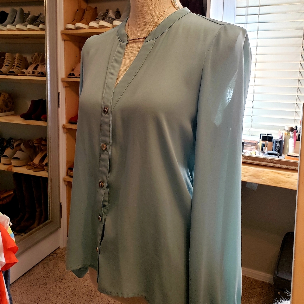 Teal silk blouse